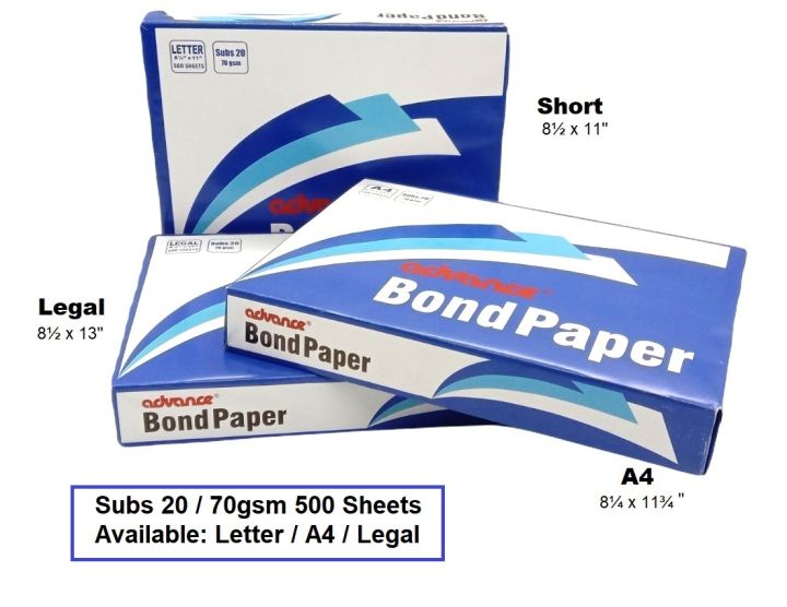 Advance Bond Paper Substance 20 70gsm 500sheets Lazada Ph