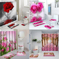 Red Rose Butterfly Flowers Bathroom Shower Curtain Set Waterproof Polyester Washable Non-Slip Bath Mat Rugs Car Toilet Cover