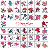 hot！【DT】✐﹉❡  52Pcs/Set No Repeat Flowers Temporary Tattoos Concealer Stickers Disposable tatouage temporaire