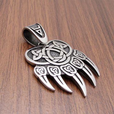 Free Shipping Vintage Celtics Knot Viking Silver Color Stainless Steel Bear Claw Pendant Necklace Nordic Amulet Jewelry