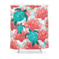 Sea Turtles In The Coral Ocean Beach Marine Shower Curtain With Hooks Home Decor Waterproof Bath 3D Print Bathroom Curtains