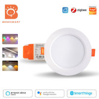 Benexmart ZigBee 3.0ดาวน์ไลท์ LED RGBCW 12W ไฟเพดานแบบปิดภาคเรียนอัจฉริยะรองรับ Alexa Home Smartthings Tuya App Control