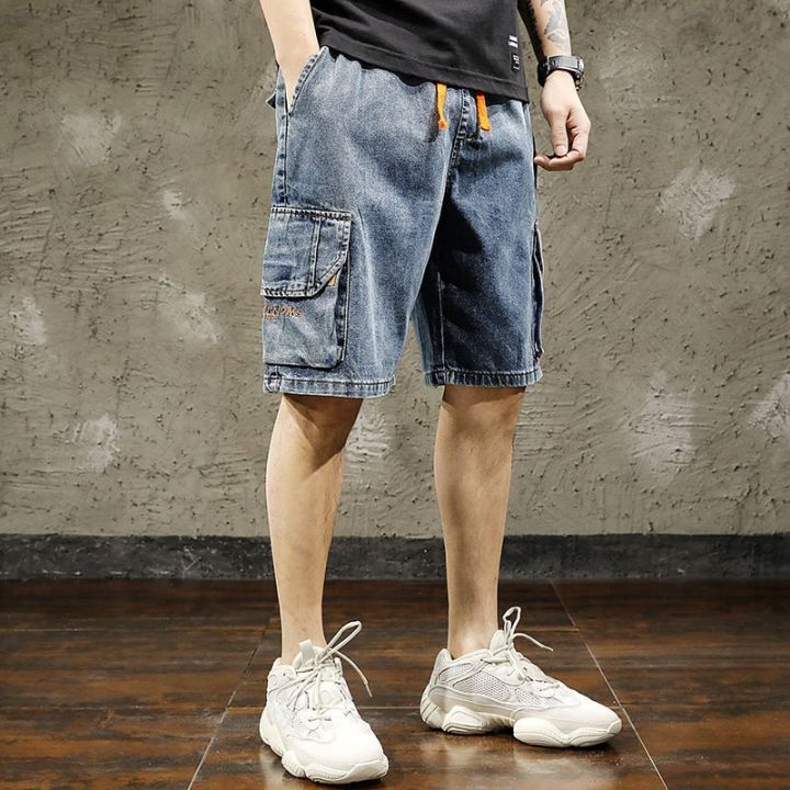 กางเกงคาร์โก้-celana-pendek-denim-ชายเบอร์มิวดามีกระเป๋ายีนส์ขาสั้นฤดูร้อนของผู้ชายทรงฮาราจูกุ-xl-กระดุม-mode-korea-แนวย้อนยุค
