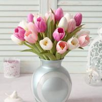 5PCS PU Artificial Flower DIY Tulip Wreath Real Touch Bouquet Fake Flowers For Spring Party Wedding Decoration Home Supplies Artificial Flowers  Plant