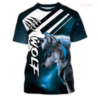 Print T-shirt HOT Uninhibited Wolf Stitching Design Blue Starry Sky Graffiti Wolf Print 3d Short-sleeved T-shirt Size：S-5XL