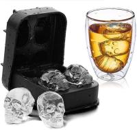 4-Cavity ซิลิโคน Ice Cube Maker แม่พิมพ์3D Skull Shape Creative DIY ช็อกโกแลตแม่พิมพ์ Ice Tray