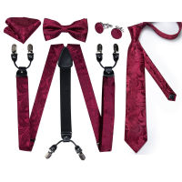 DiBanGu Silk Suspenders Necktie Bow Tie Set For Men Red Clip-on ces Man Wide Strap For Pants Wedding Party Home Casual 3.5cm