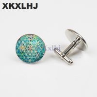 XKXLHJ 2018 New Yoga Lucky Amulet Flower of Life Art Photo Zen Cuffs Glass Round Buttons Jewelry Gifts