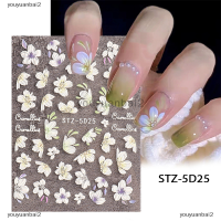 youyuanbai2 Snowdrop NAIL Sticker ฤดูใบไม้ผลิดอกไม้ Campanula 5D embossed Slider สีขาว Flora