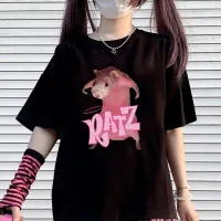 Tshirt Y2K Ratz Anime Tshirt Pink Funny Letter Anime Print T