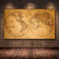 Map Of The World Vintage Old Artwork Canvas Globe Paintings For Living Room Prints and Posters Wall Art Picture Study Home Decor