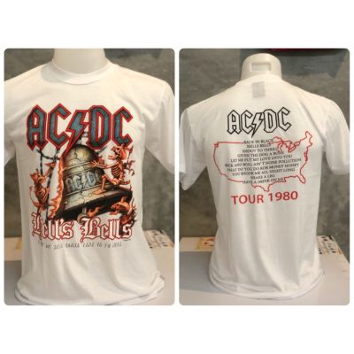 สไตล์มินิมอล AC DC สีขาว เสื้อวงดนตรี ร็อคต่างประเทศ เสื้อชาวร็อค เสื้อtour would เสื้อยืดคอกลม  ไม่มีตะเข็บขาง คนดัง