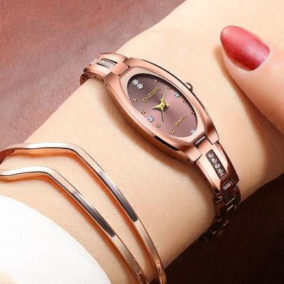 ♦ Korean tungsten steel small Bracelet Watch elliptical quartz electronic waterproof Zircon Lady Thin Watch