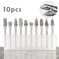 10Pcs 18 "Shank ทังสเตนคาร์ไบด์โรตารี่ Burrs เจาะ Bits สำหรับโลหะ Burr Double Diamond Milling Cutter Mini Cone เจาะชุด