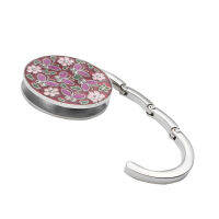 กระเป๋าถือพับแบบพกพา Hook Table Side Bag Holder Rhinestone Flower Round Hanging Hooks Handbag Organizer Multi-Purpose Hook