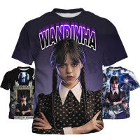 เสื้อผู้หญิงคอสตูม Wednesday Addams 3-13ปีเสื้อยืดแขนสั้นเด็ก