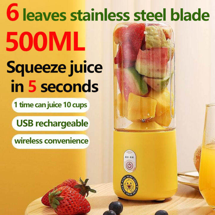 🍐 Squeeze juice in 5 seconds 🥑 portable juicer blender 500ML wireless portable juicer Stainless