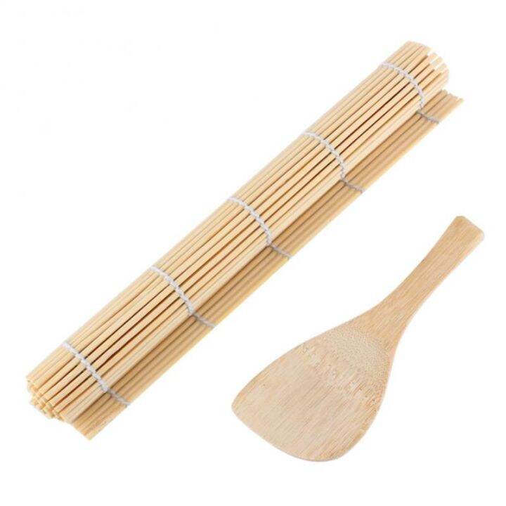 diy-sushi-rolling-maker-roller-bamboo-material-mat-and-a-rice-paddle-set