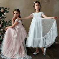 Baby Girl Princess Lace Floral Tutu Dress Long Toddler Girl Vintage Tulle Vestido Party Pageant Wedding Baby Clothes 2-11Y