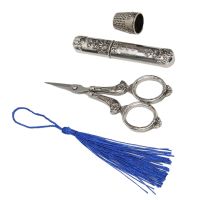 ：》《{ Vintage Scissors Kit 3 Piece Vintage Sewing Kit Beautiful Shape Scissors Thimble Needle Case DIY Durable Alloy For Craft