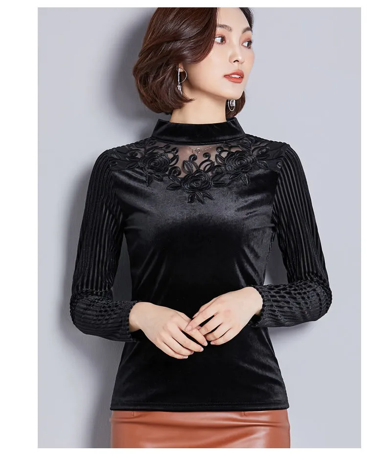 High-neck velvet blouse - Woman