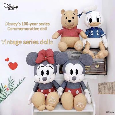 22/30/45CM Disney Centennial Vintage Mickey Minnie Plush Doll Pooh Bear Retro Edition Childrens Plush Pillow Toy Holiday Gift