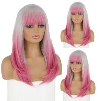 【jw】♧✜✙ WERD Pink Gray With Bangs Temperature Resistant Chemical Wig Fashion