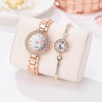 2pcs/set high quality crystal steel band women quartz dress watch