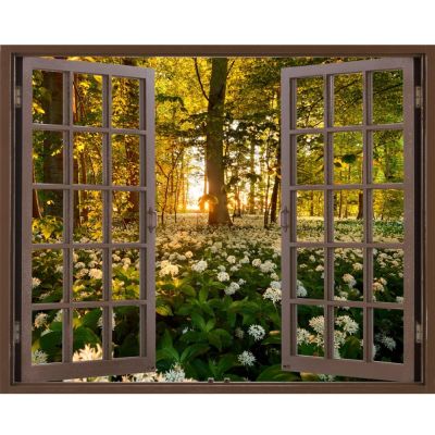 Free shipping 3D Effect Window Wall Sticker Forest Flowers Scenery Vinyl Decal Decor Mural Wall Sticker Home Decor Gift