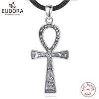 Eudora 925 Sterling Silver Ancient Egyptian Ankh Cross Necklace For Women Man Fine Biker Amulet Pendant Personality Jewelry Gift