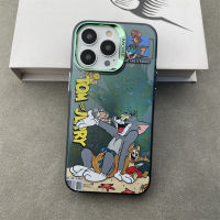 cartoon cat mouse green electroplating hot silver Phone Case For iPhone 15 Pro Max 14 ProMax 13 12 12Pro 11 Shockproof Phone soft border hard case Mobile phone protective case