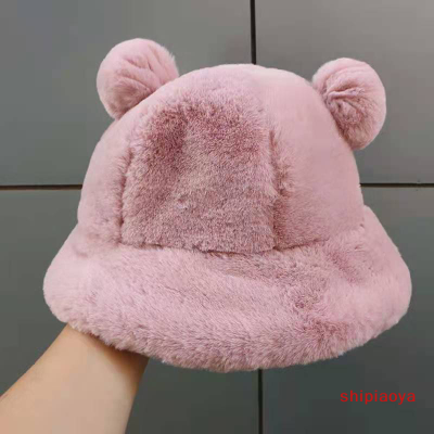 Shipiaoya หมวกอ่างล้างแบบหนาอุ่นนุ่มหมวกชาวประมงตุ๊กตาแฟชั่นหมวกทรงถังป้องกัน