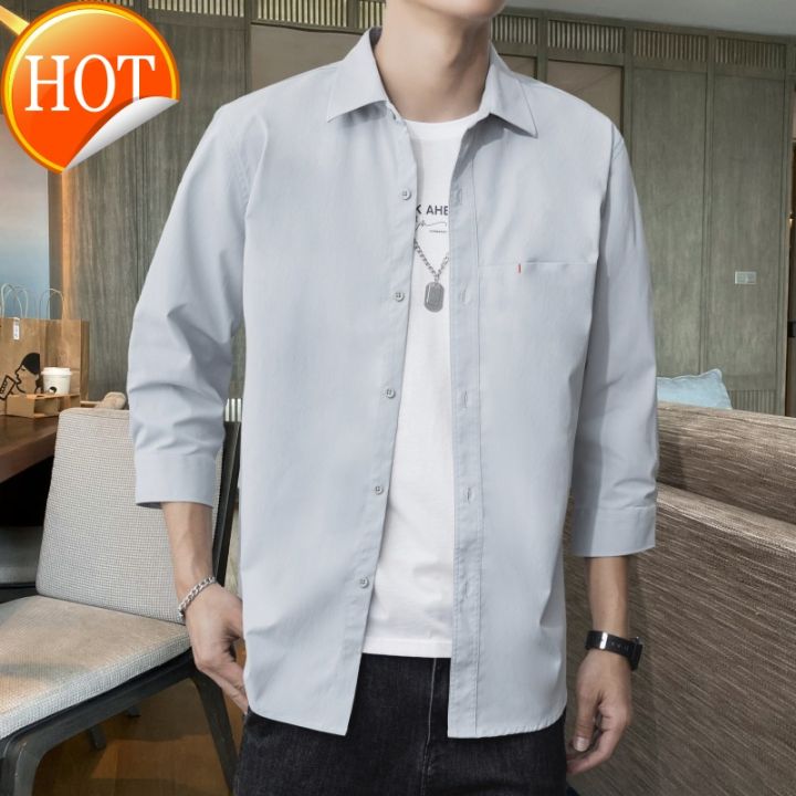 เสื้อเชิ้ตผู้ชาย2023เสื้อแขนยาวสีขาวใหม่สำหรับฤดูใบไม้ผลิ-ฤดูร้อนเสื้อโค้ทเสื้อทรงหลวมสไตล์เกาหลีของผู้ชาย