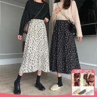 【CC】❁  Arherige Floral Print A-line Pleated Skirts Korean Streetwear Drawstring Elastic Waist Skirt