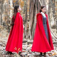 ♟ 2019 autumn winter women new retro cloak Hooded coat long section code red cloak warm coat ladies w89