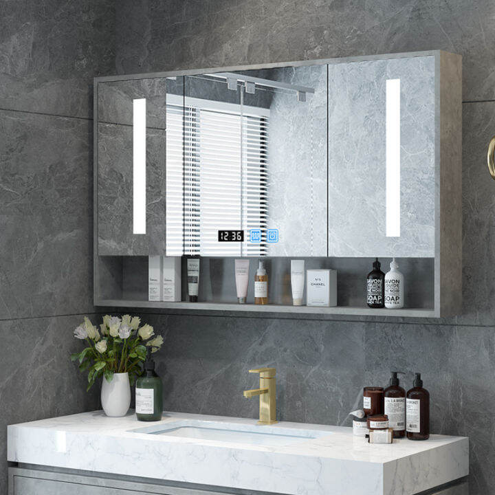 Smart mirror wallmounted bathroom mirror rack with light storage integrated
