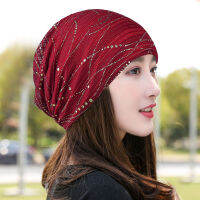 Women Summer Lace Rhinestone Breathable Sunscreen Sun Hat Female Fashion Spring Autumn Windproof Warm Black Cap Headscarf K39