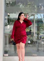 Plus size เดรสสาวอวบออกงานย่นหน้า เรียบหรู รุ่นนาดี (D82)