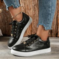 White Shoes Women Fashion Round Toe Rivet Platform Shoes Size 43 Casual Shoes Women Lace Up Flats Women Loafers Zapatos De Mujer