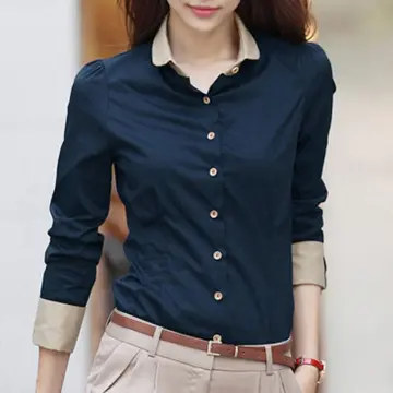 Buy Navy Blue Button Shirt Women online | Lazada.com.ph