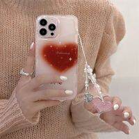 เคสโทรศัพท์จี้ห้อยหัวใจรักไล่ระดับสีน่ารักสำหรับ iPhone 14 13 12 Pro Max 11เคสนิ่มกันกระแทกแบบคลื่นใส