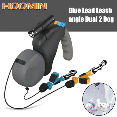 HOOMIN Rotation Pet Rope with Light for 2 Dogs Walking Pet Traction Rope Belt Double Retractable Dual Dog Rope Leash