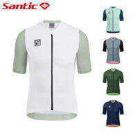 Santic เสื้อปั่นจักรยานสำหรับผู้ชายระบายอากาศแขนสั้นจักรยานเสือหมอบพาวเวอร์แบนด์ครีมกันแดด UPF 50 + สะท้อนแสง MTB จักรยานเสื้อ WM3C02224