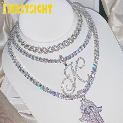 Cursive Letters Name Pendant Necklace Gold Silver Color Charm Cubic Zirconia Full Iced Out Choker For Women Mens HipHop Jewelry