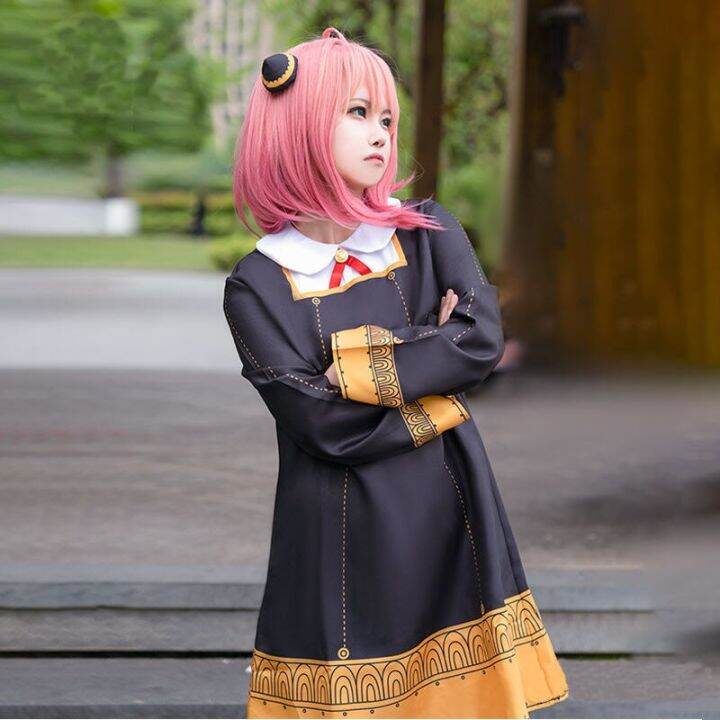 anime-spy-x-family-anya-forger-cosplay-costume-kids-adults-black-dress-kawaii-girls-women-dress-pink-wig-party-role-play-outfits