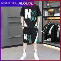 MOQOOL ชุดกีฬาสำหรับผู้ชาย Summer Slim แขนสั้นกางเกงขาสั้นสองชิ้นผู้ชายหล่อ