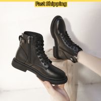 X-FASHIONS บูทสำหรับผู้หญิงสีดำแฟชั่นสำหรับผู้หญิงรองเท้าบูท Martin Sepatu BOOT Pendek สไตล์เกาหลี,23083002