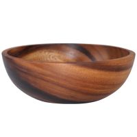 Natural Wooden Salad Bowl Classic Round Salad Soup Dining Bowl Plates Wood Kitchen Utensils