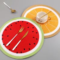 【CC】 European Watermelon Lemon Round Placemat Insulation Pp Woven Table Plate Bowl Coaster Luxury for Dining