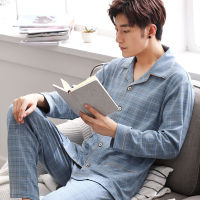 Mens Pajamas Sets Winter Pure Cotton Man Pyjamas Fashion Plaid Sleepwear Long Sleeve Home Clothes For Male Fall Clothes Suit